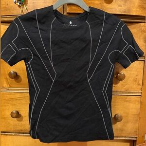 Black Women's Short-Sleeve Top with Contrast Stitching